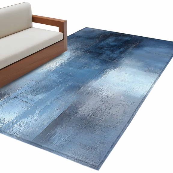 Blue Ombre Area Rug 3x5 FT, Non Slip Entryway Bedside Carpet, Oil Painted Retro Abstract Art Modern Washable Soft Floor Carpet Indoor Mat Non-Shedding Throw Rug for Dorm Kitchen Home Office