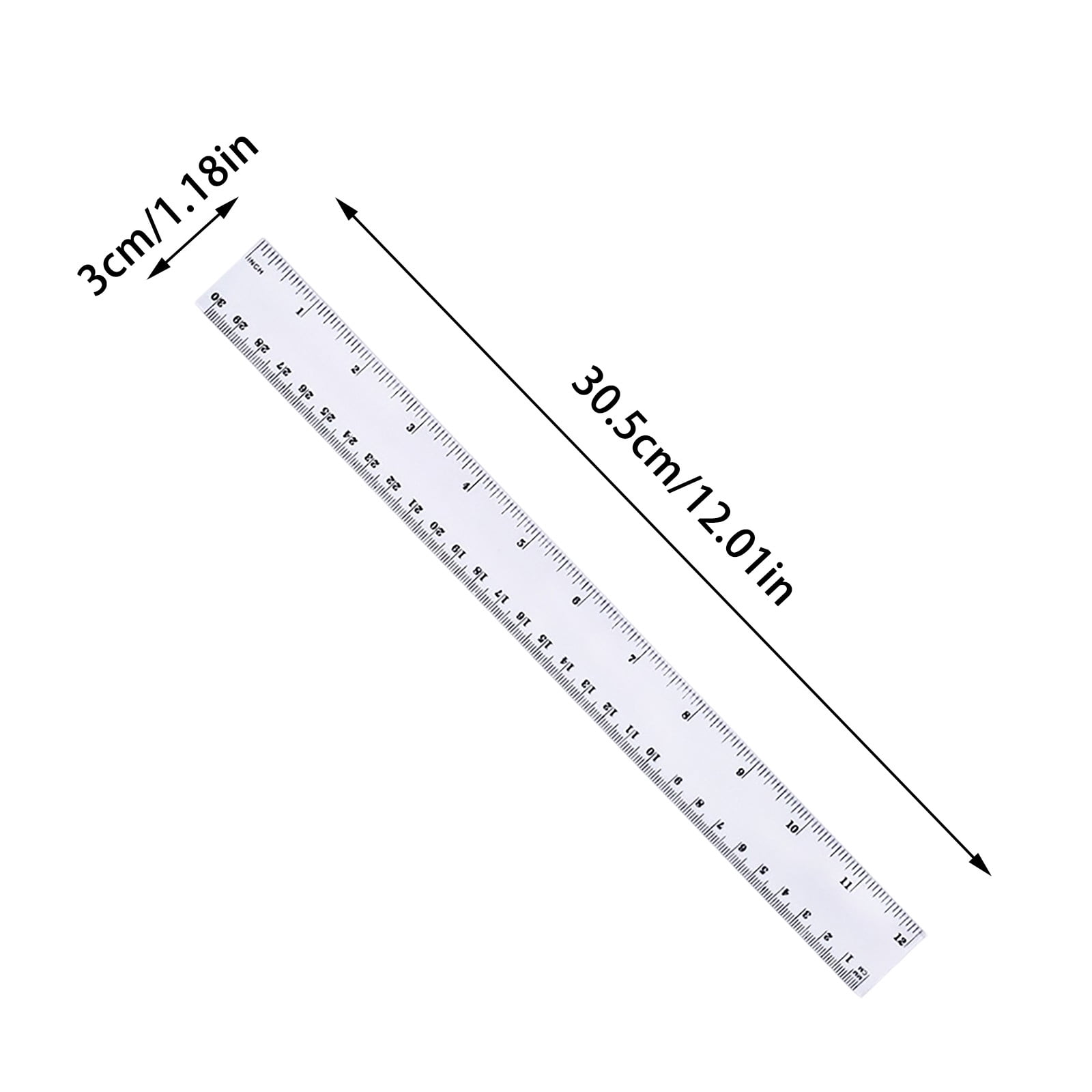Clear Plastic Ruler - 30cm, Transparent, Double Scale, for Students and Measurement