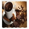 thumbnail image 3 of Chocolate Shower Curtain, Cup of Hot Chocolate Cinnamon Sticks Nuts on Wooden Table, Fabric Bathroom Set with Hooks, 69W X 84L Inches Extra Long, Pale Brown Dark Brown and White, by Ambesonne, 3 of 3