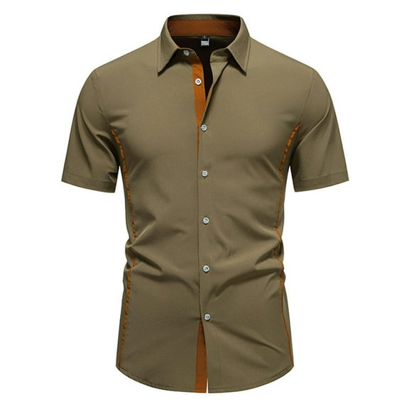 JTieacloth Wrinkle Free Button Down Shirt Men's Casual Color Block Shirt For Spring And Summer Daily Wear Green