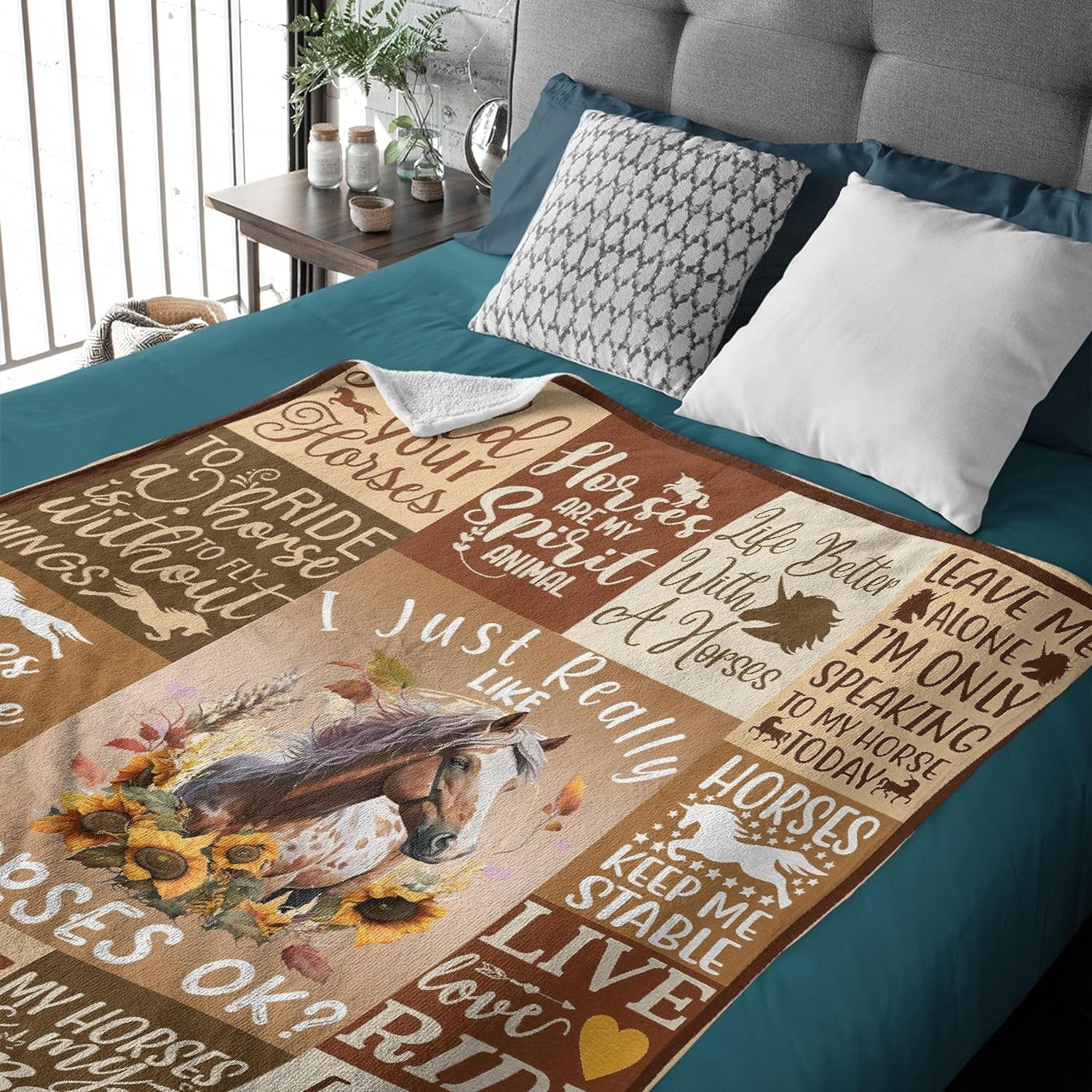 Horse Blanket I Just Really Like Horses Ok Throw Fleece Soft Cozy Fuzzy Blankets for Gift Picnic Summer for Kids Girls for Couch House Travel Full Size 60''''×80''''for Adult