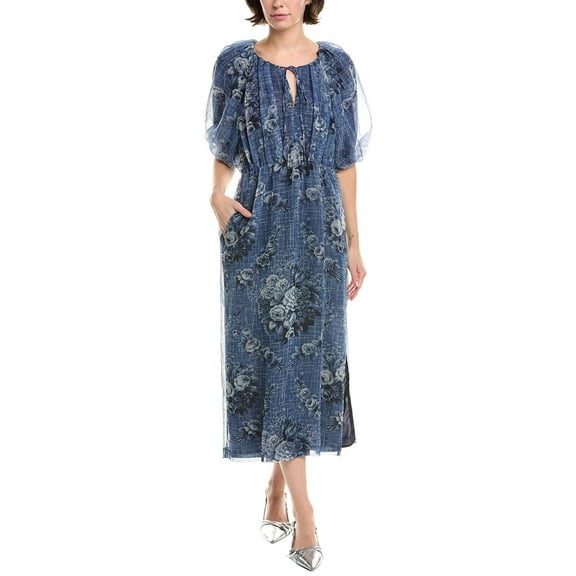 Rebecca Taylor womens Floral Midi Dress, l, Blue