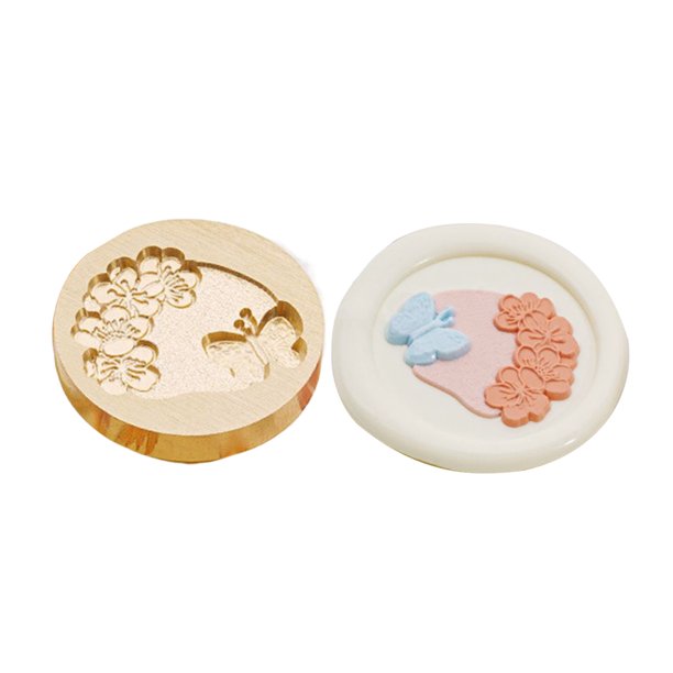 Cabeza De Sello Cabeza de sello de la serie Primavera de flores de mariposa, suministros de tarjetas artesanales de cobre redondo DIY Likrtyny Libre de BPA