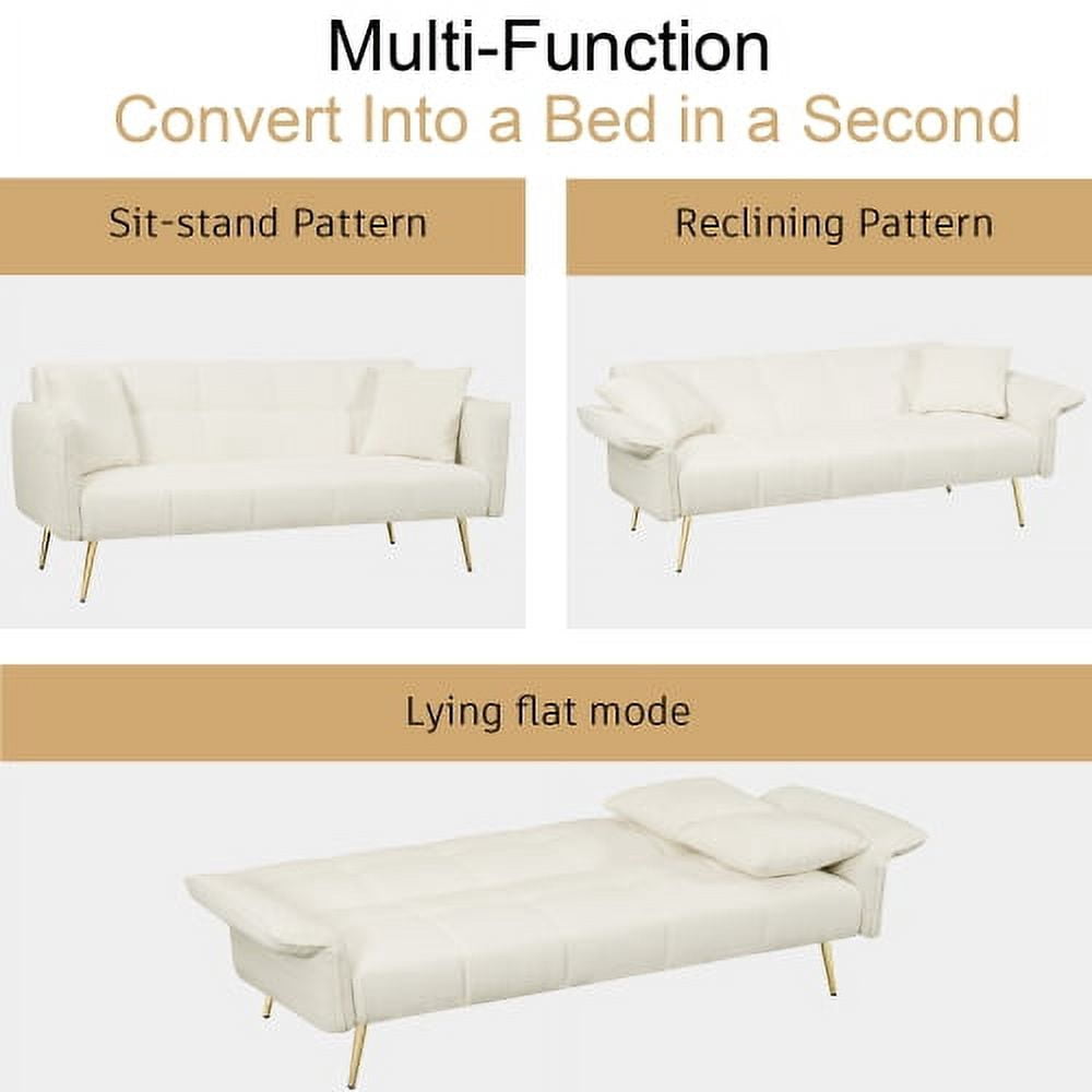 BSHTI 70.1 inch Futon Sofa Couch, Modern Convertible Double Sofa Bed with Folding Armrests for livingroom,Beige