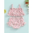 thumbnail image 4 of Wassery Infant Baby Girls Summer Two Piece Swimwear 6M 9M 12M 18M 24M 3T Toddle Girl Swimsuits Sleeveless Off Shoulder Crop Vest Beach Pool Ruffled Shorts Bathing Suit, 4 of 8