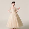 thumbnail image 7 of Girls Formal Tulle Princess Dress, Elegant Puffy Net Dress for Flower Girl Junior Bridesmaid, Wedding Birthday Party Special Occasion Gown Age 3Y-14Y Beige 120, 7 of 7
