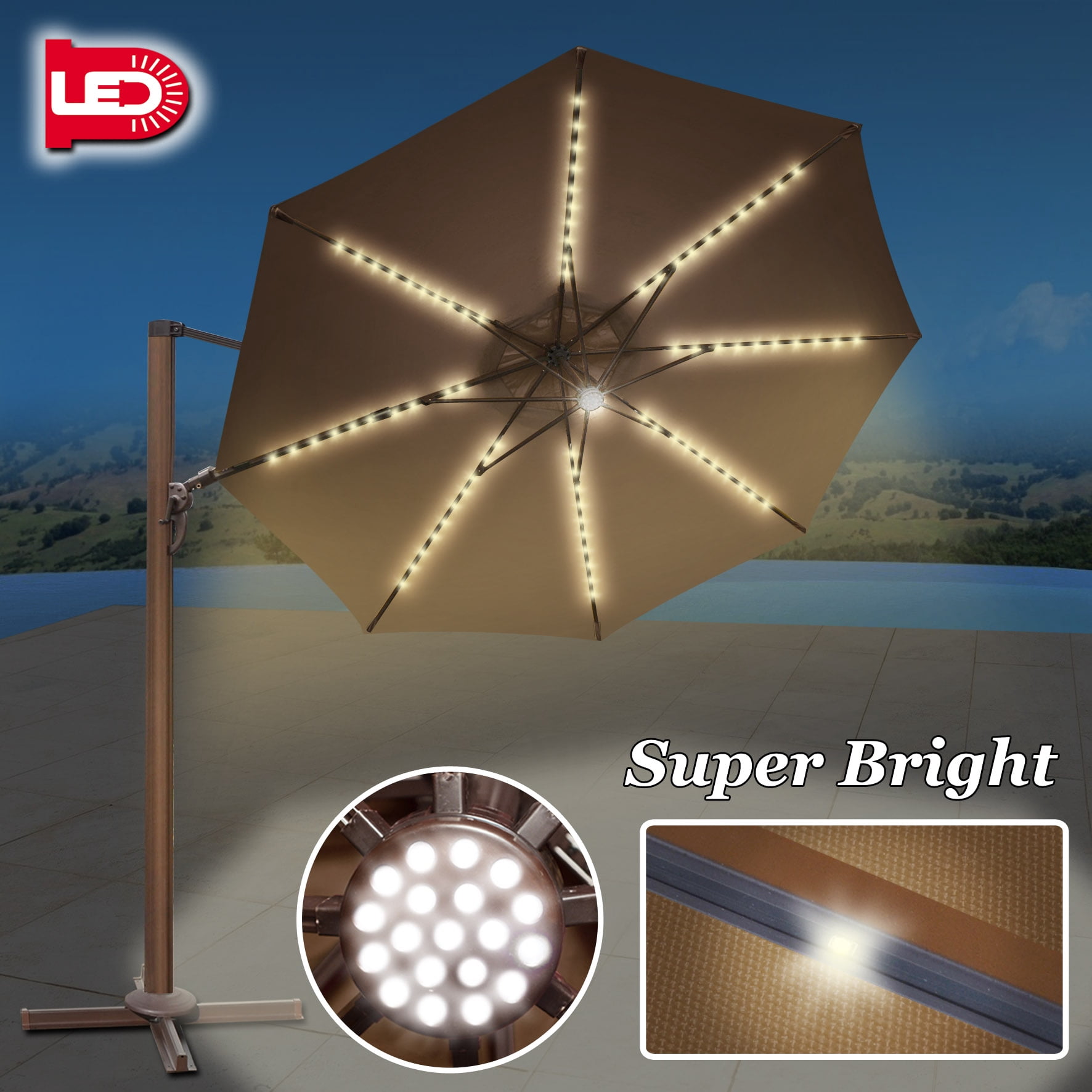 Strong Camel 11.5 Deluxe Cantilever Big Roma Umbrella Hanging Offset Solar Umbrella Uv50+ Tilt & 360'c Rotation Patio Heavyduty Outdoor Sunshade