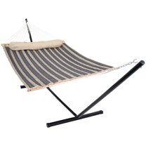 Sunnydaze 2-Person Polyester Spreader Bar Hammock with Stand, 350 lb Capacity - Mountainside