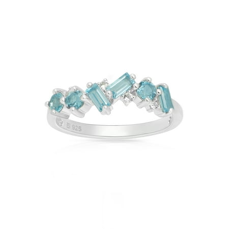 Treated Swiss Blue Topaz and White Topaz Multishape Ring in Sterling Silver