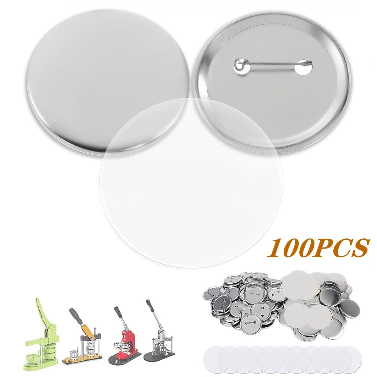 100 Sets Blank Badge Button Maker Parts, 25MM Plastic/Metal Button Parts Badge Press Machine ,Beginner-Friendly