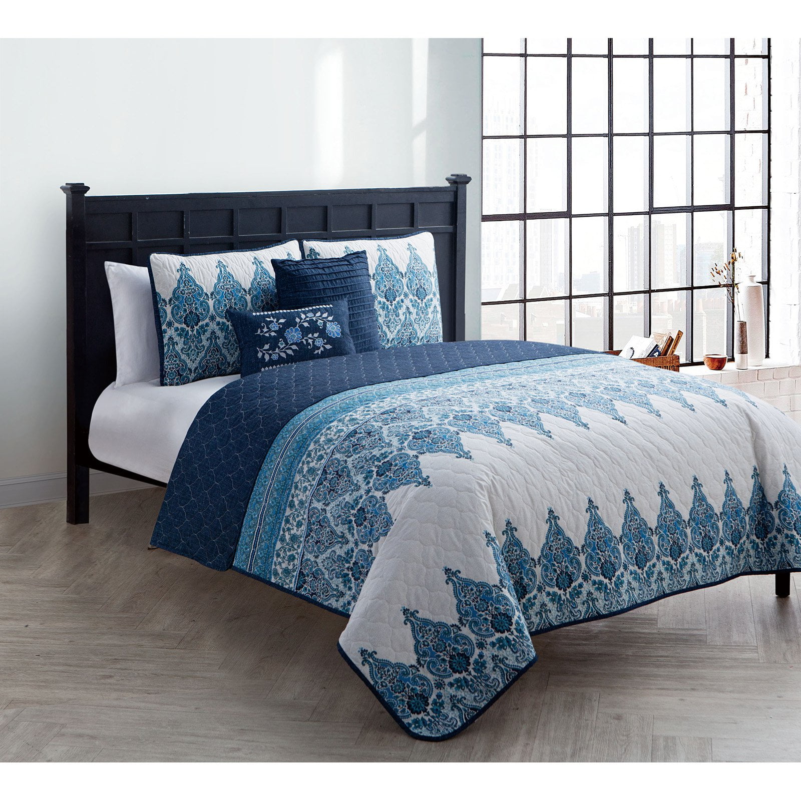 Vcny Home Global Inspired Andrea Reversible 4 5 Piece Bedding Quilt Vcny Home Global Inspired Andrea Reversible 4 5 Piece Bedding Quilt Set With Decorative Pillows Multiple Colors And Sizes Available Com