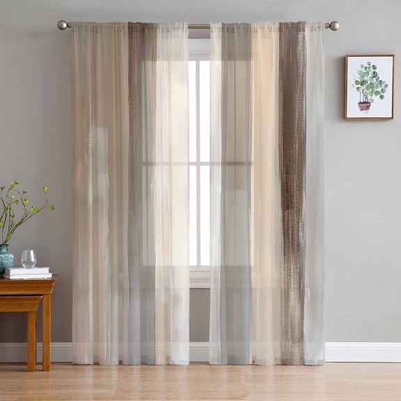 Brown Grey Sheer Curtains 108 Inch Length 2 Panels Set for Living Room/Bedroom, Abstract Neutral Textured Modern Minimalist Curtain Sheers Drapes Rod Pocket Curtains Window Treatment Set 52''x108''x2