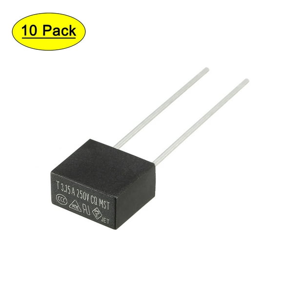 10Pcs DIP Mounted Square Slow Blow Micro Fuse T3.15A 3.15A 250V Black