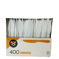 POP-TOP Plastic Cutlery, Knives Medium Weight Disposable White 400 PCS