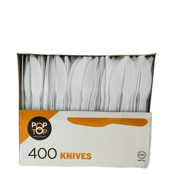 POP-TOP Plastic Cutlery, Knives Medium Weight Disposable White 400 PCS