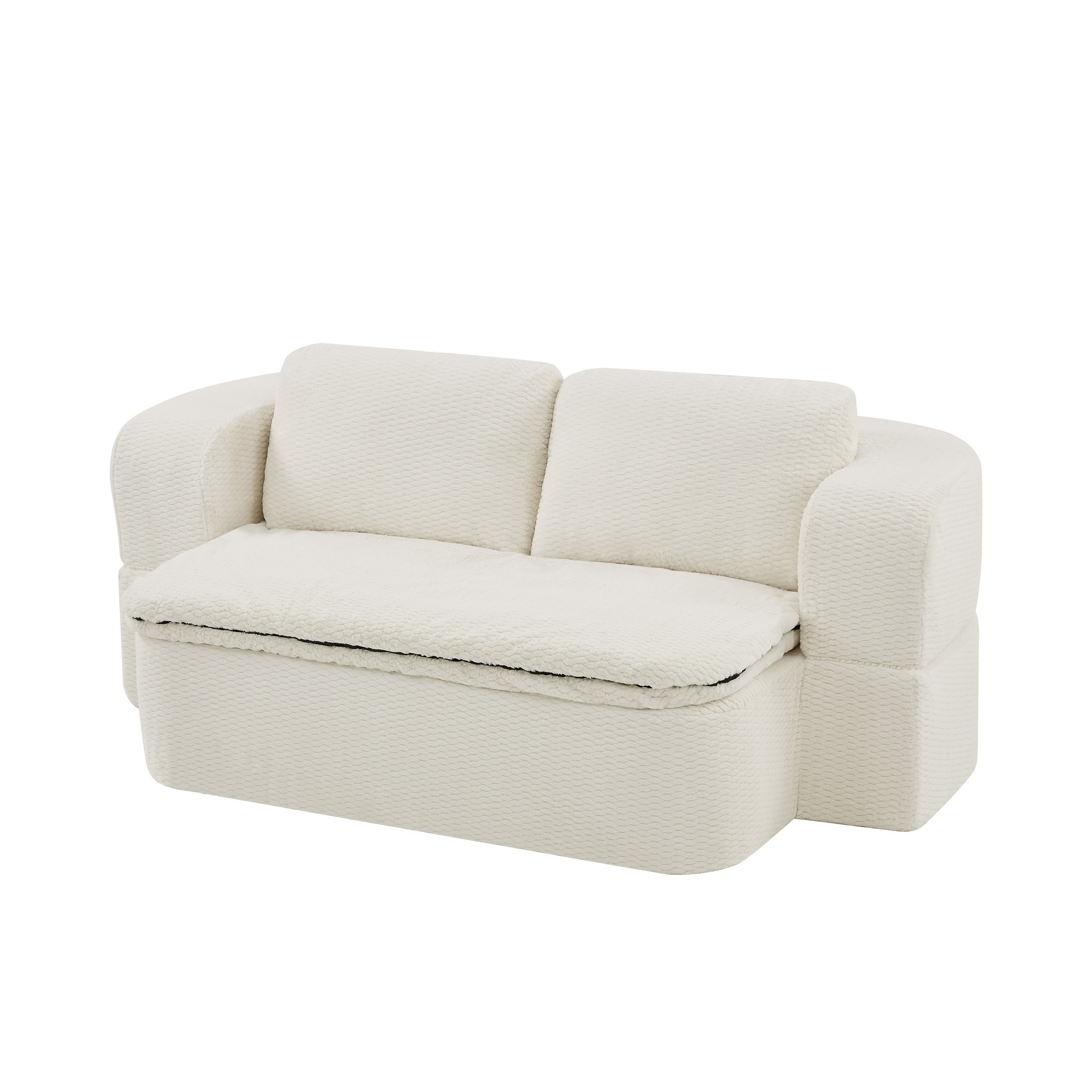 Aukfa 75-inch Convertible Loveseat Sofa Bed, Reversible Backrest, Faux Fur, No Assembl, White