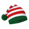 thumbnail image 1 of Winter Santa Hat Knitted Striped Print Color Matching Plush Ball High Elasticity Anti-slip Unisex Ear Protection Cold Resistant Christmas Cap Beanie, 1 of 10