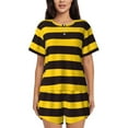thumbnail image 1 of Fotbe Bee Stripe Conjunto de Pijama Estampado para Mujer, 2 Piezas, Ropa de Dormir con Camiseta de Manga Corta y Shorts Suaves-Large, 1 of 6