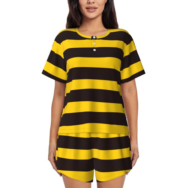 Fotbe Bee Stripe Conjunto de Pijama Estampado para Mujer, 2 Piezas, Ropa de Dormir con Camiseta de Manga Corta y Shorts Suaves-3X-Large