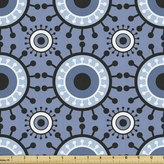 Abstract Fabric by the Yard Upholstery, Design of Intertwined Like Circular Eyes Abstract Round Elements in Retro Design, Decorative Fabric for DIY and Home Accents, Ceil Blue by Ambesonne