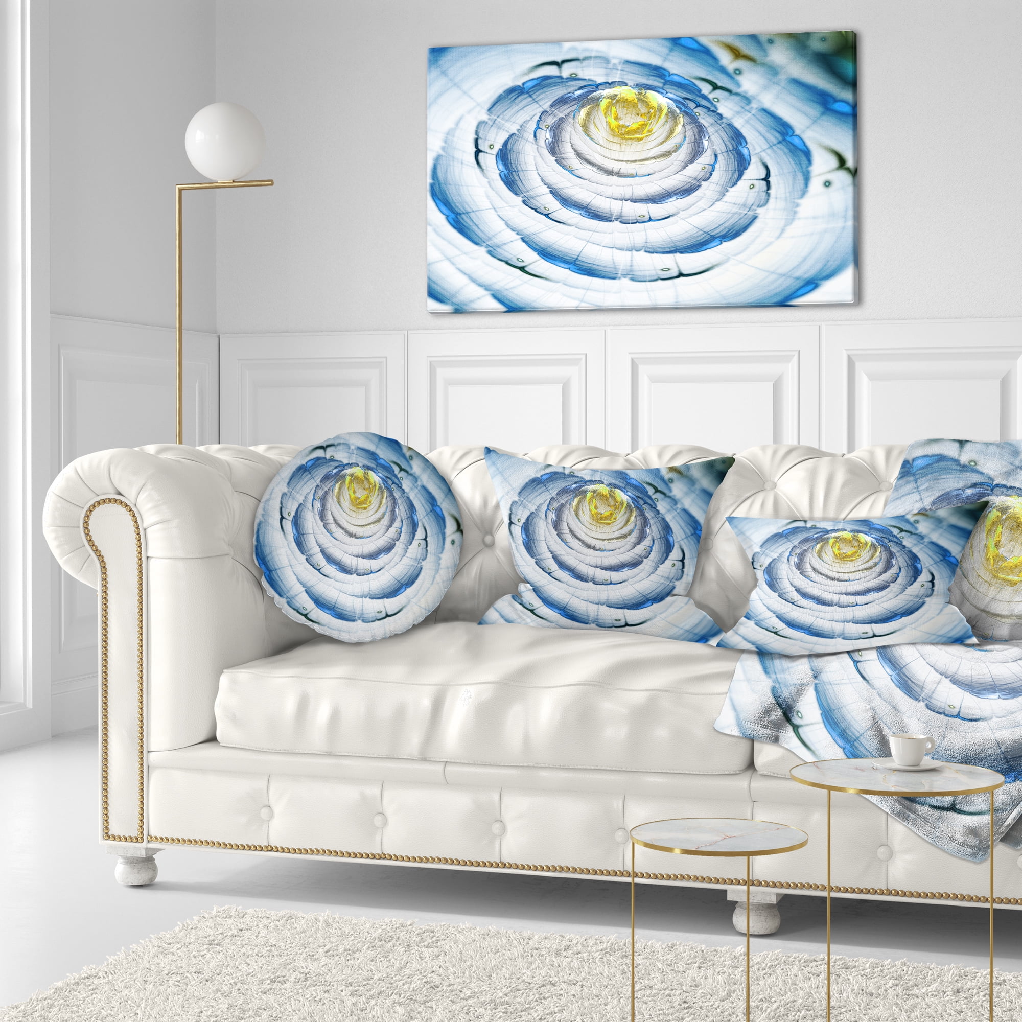 Designart Perfect Fractal Flower in Light Blue - Floral Throw Pillow - 12x20