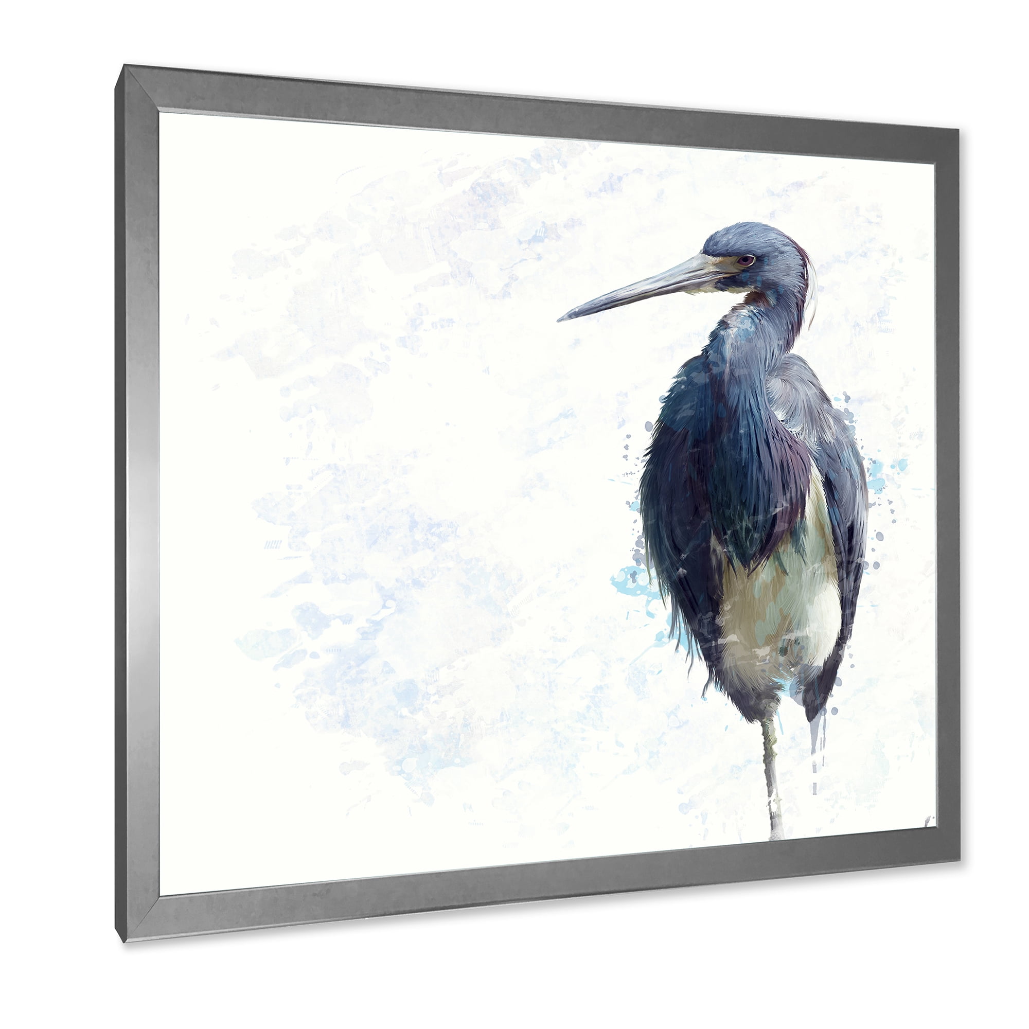 Designart 'Tricolored Heron Bird On White' Farmhouse Framed Art Print