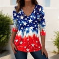 thumbnail image 2 of Fshinging Summer Tops for Women Patriotic Independence Day 3/4 Sleeve V Neck Layer Clothes Multicolour L, 2 of 4
