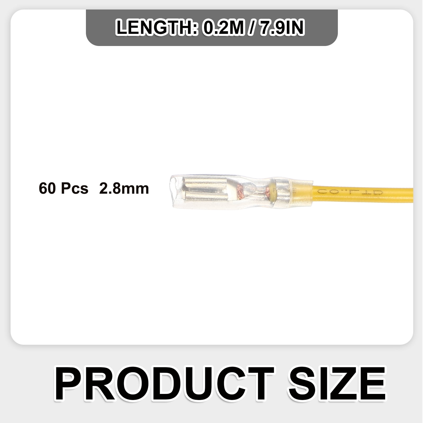 60 Pack Female Spade Crimp Terminal with Insulating Sleeve 2.8mm, Female Spade Quick Connector Assortment Kit with 20cm Wires, Flame Retardant Cover, Yellow