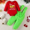 thumbnail image 2 of Edvintorg 3-12 Months First Christmas Baby Bodysuit Cute Letter Print with Romper Overalls Sets Crew Neck Furry Suspender Pants Set Baby Clothing, 2 of 6