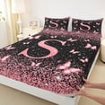 thumbnail image 3 of Homewish Monogrammed S Female Bed Sheets, Cartoon Pink Kawaii Butterfly King Sheets, Glitter Stars Diamond Sheet Set, Super Cozy Room Decor, 4-Piece, 3 of 7