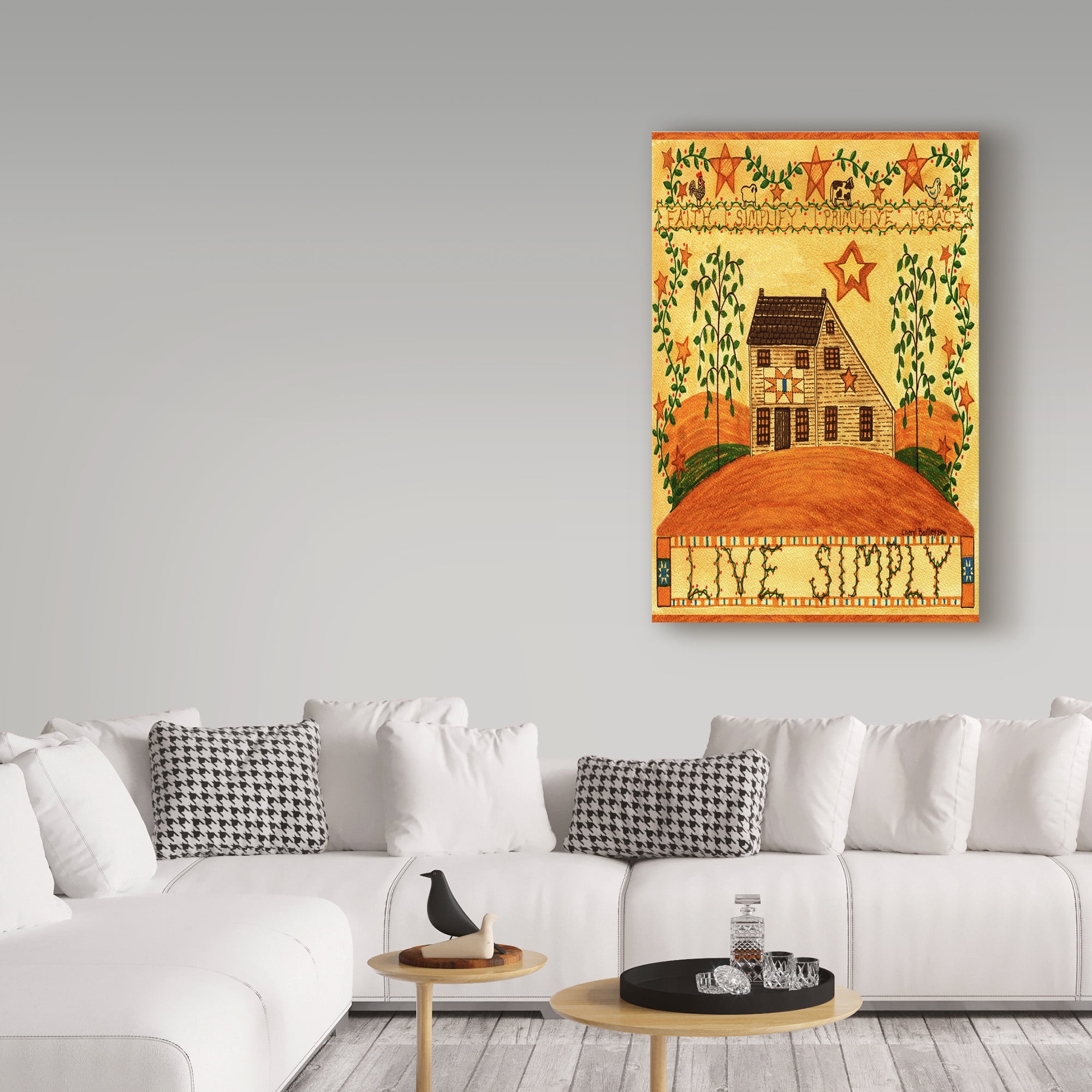 Trademark Fine Art 'Live Simply Folk Art Garden Flag' Canvas Art by Cheryl Bartley