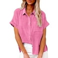 thumbnail image 2 of Clothing 2025 Womens Casual Short Sleeve Button Down Shirts Summer Plain Top Blouses with Pockets Womens Short Sleeve Button Down Shirts Official Collar Blouse Basic Simple Dress Shirt, 2 of 6