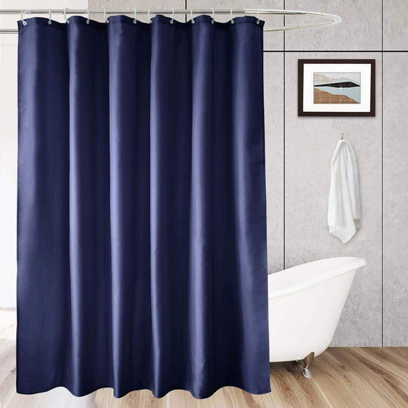 Aoohome Solid Navy Blue Shower Curtain Fabric Weighted Hem Shower Liner With Hooks Reinforced Metal Grommets Water Repellent 72 Width X 75 Height Inch
