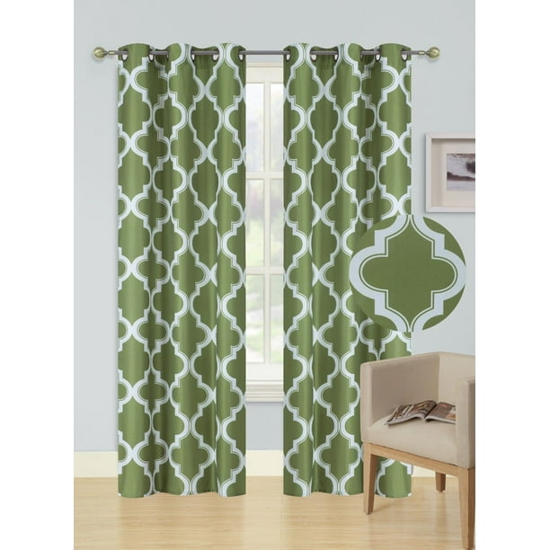 2Piece Moza Lime Green/White Geometric Blackout Lined Grommet Window