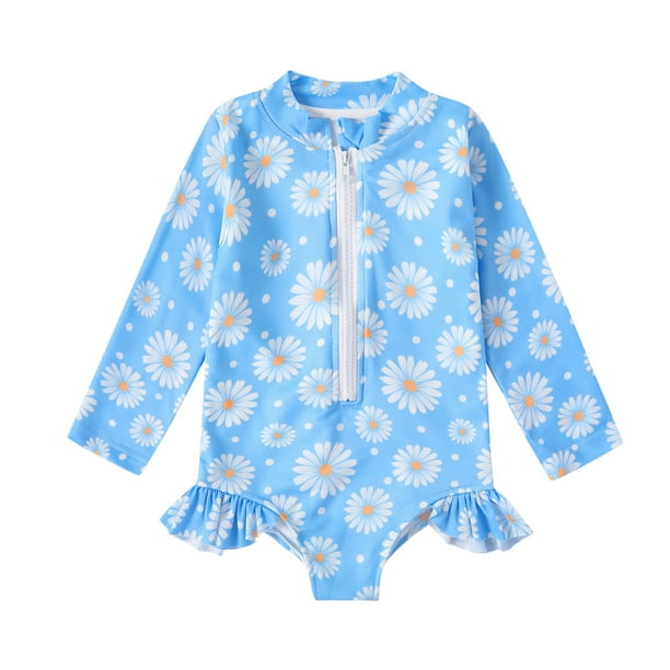 Odeerbi 1-5 Años Trajes de Baño Antisarpullido de Manga Larga Para Niñas Traje de Baño de Entrenamiento Atlético de Una Pieza Para Niñas