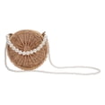 thumbnail image 4 of 1pc Pearl Strap Strap Cross Body Bag Bolsa de hombro de paja redonda (caqui), 4 of 5
