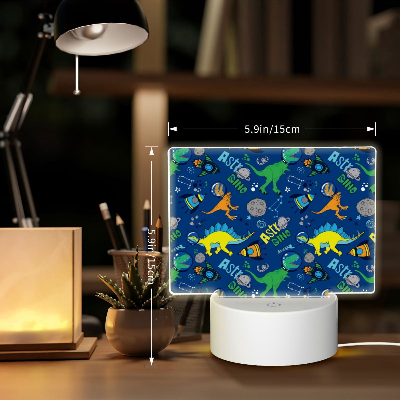 Kdxio Dinosaur In Space Rectangular Acrylic Night Light Acrylic Sleep Night Light Friend Gifts for Birthday Gifts for Women Teens Boys Girls