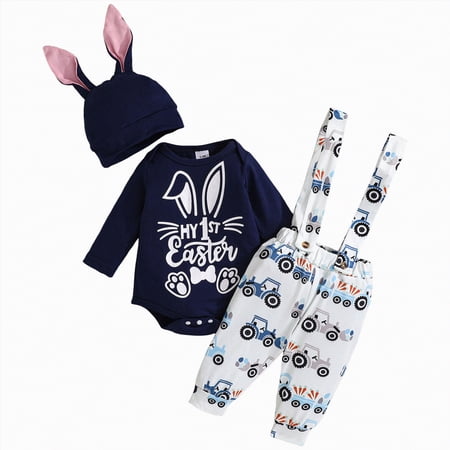 mgoYE Baby Boy Clothes 6-9 Months My First Easter Baby Boy Outfit Infant Clothes Bunny Letter Print Shirt+Overalls Pants+Hats Spring Outfit Set(Blue 1-3 Months) mgoYE Baby Boy Clothes 6-9 Months My First Easter Baby Boy Outfit Infant Clothes Bunny Letter Print Shirt+Overalls Pants+Hats Spring Outfit Set(Blue 1-3 Months)