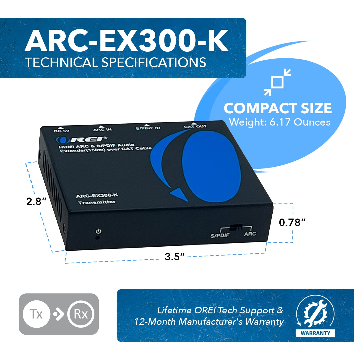HDMI ARC & S/PDIF Audio Extender up to 150m Using CAT Cable (ARC-EX300-K)