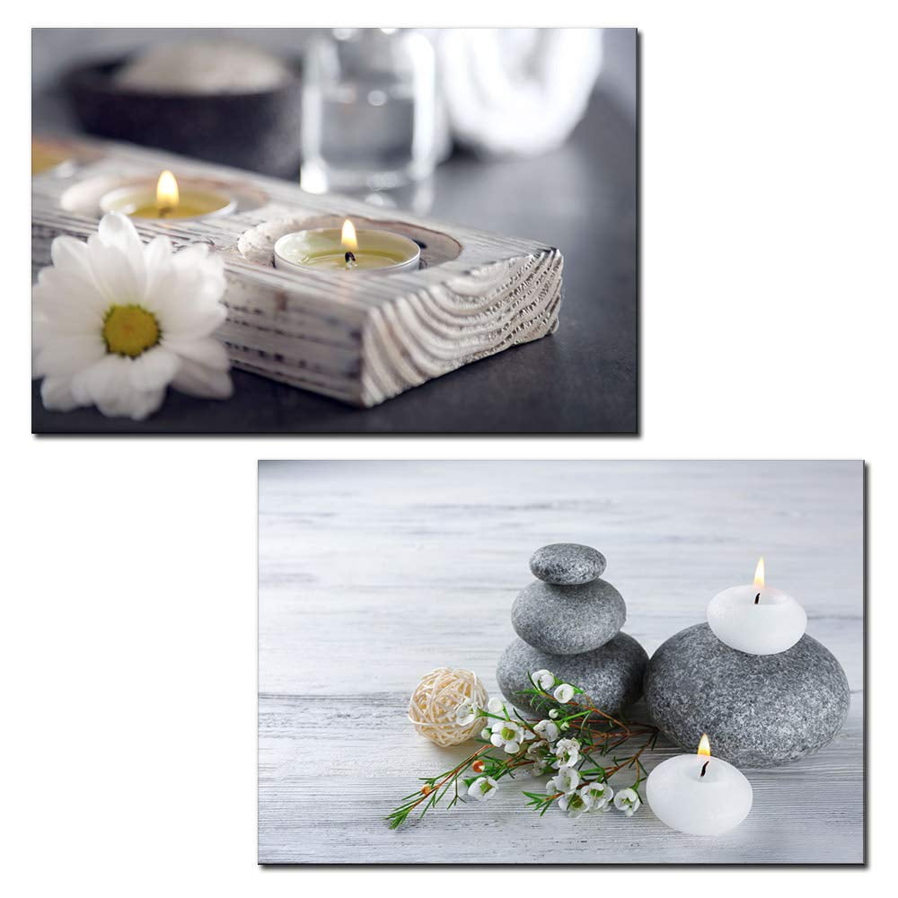 Wall26 2 Panel Canvas Wall Art - Spa Still Life with Candles and Zen