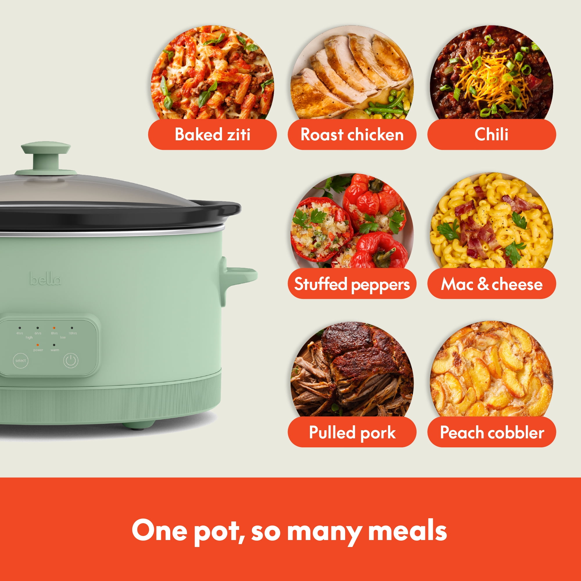 bella 6 Qt Digital Programmable Slow Cooker with Ceramic Nonstick Coating, Adjustable Temperature & Cooking Time, Dishwasher Safe Pot & Tempered Glass Lid, Seaglass