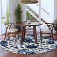thumbnail image 3 of Round Rugs 5Ft, Navy Blue Botanical Peony Round Area Rug Washable Indoor Throw Carpet, Vintage Floral Blossom Soft Non Slip Circle Rug for Cabinet Bathroom Home Decor Aesthetic, 3 of 8