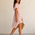 thumbnail image 4 of Women's Round Neck Ruffle Short Sleeve Mini Dress, Solid Loose Irregular High Low Hem Casual Swing Short Dress Pink XL(XL), 4 of 5
