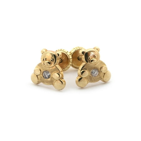 Beauniq 14k Yellow Gold Cubic Zirconia Teddy Bear Stud Earrings 14k Yellow Gold Cubic Zirconia Teddy Bear Stud Earrings With Child Safe Backs