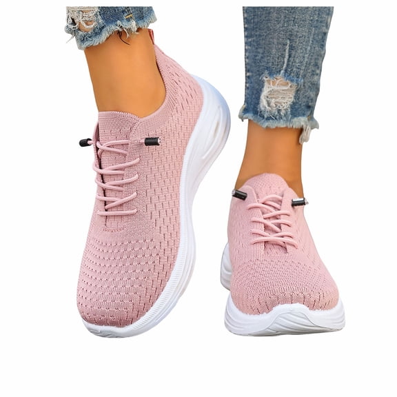 Tennis Shoes for Women 2026 Breathable Flat Air Cushion Orthopedic Lace up Sneakers Lightweight Walking Athletic Running Shoes Pink Size 6