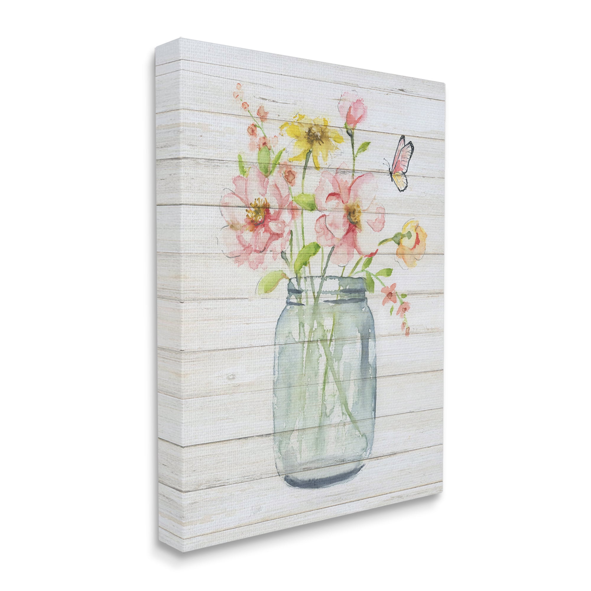 Stupell Industries Spring Wild Flower Assortment Country Mason Jar Butterfly,30 x 40, Design by Nan