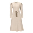 thumbnail image 4 of SAYOO Vestido Midi de Punto para Mujer, Sexy Manga Larga Puff Cuello Redondo Color Sólido Vestido con Lazo en la Espalda SAYOO  Moda, 4 of 9
