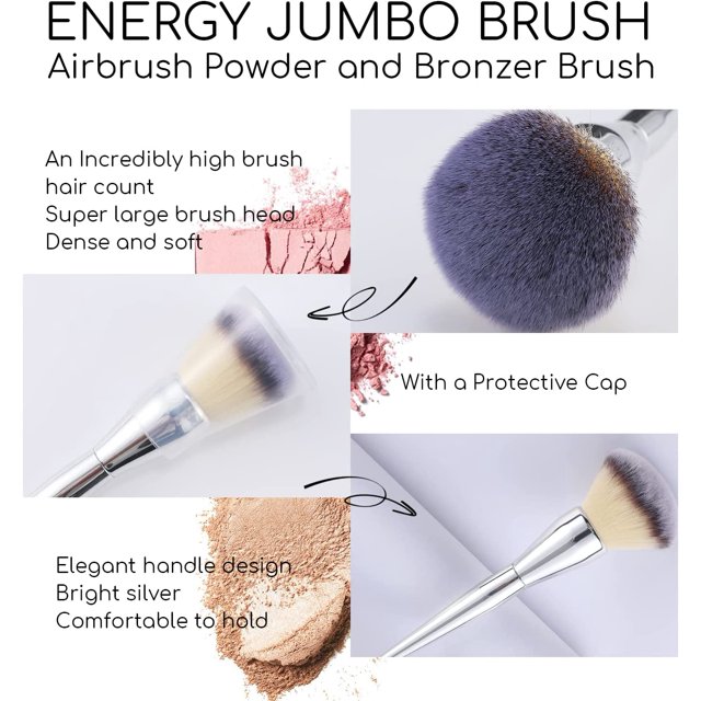 Brocha grande para polvo para base en polvo prensado, brochas de maquillaje Kabuki esponjosas perfectas para pulir, pinchar, mezclar líquido, crema y contorno de polvo impecable (Mao Tricolor + PVC) brillar Electrónica