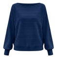 thumbnail image 3 of SSZMDLB Women Long Sleeve Knitted Sweater Round Neck Loose Fit Solid Casual Basic Tops for Travel Fall Winter Ladies Pullover Comfortable Everyday Wear, Dark Blue S, 3 of 8