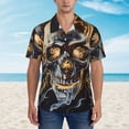 thumbnail image 2 of Sikiie Fiery Skull Trio Print Men's Hawaiian Shirt, Summer Beach Button Pocket Short Sleeve T-Shirt,Large, 2 of 7